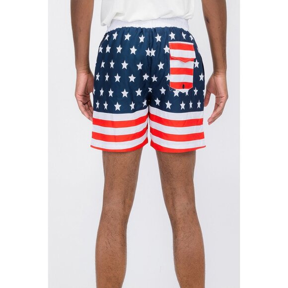 TEAM USA Men's Flag Swim Shorts, Sizes S - 3X, Pockets, Drawstring American Flag - Picture 4 of 4